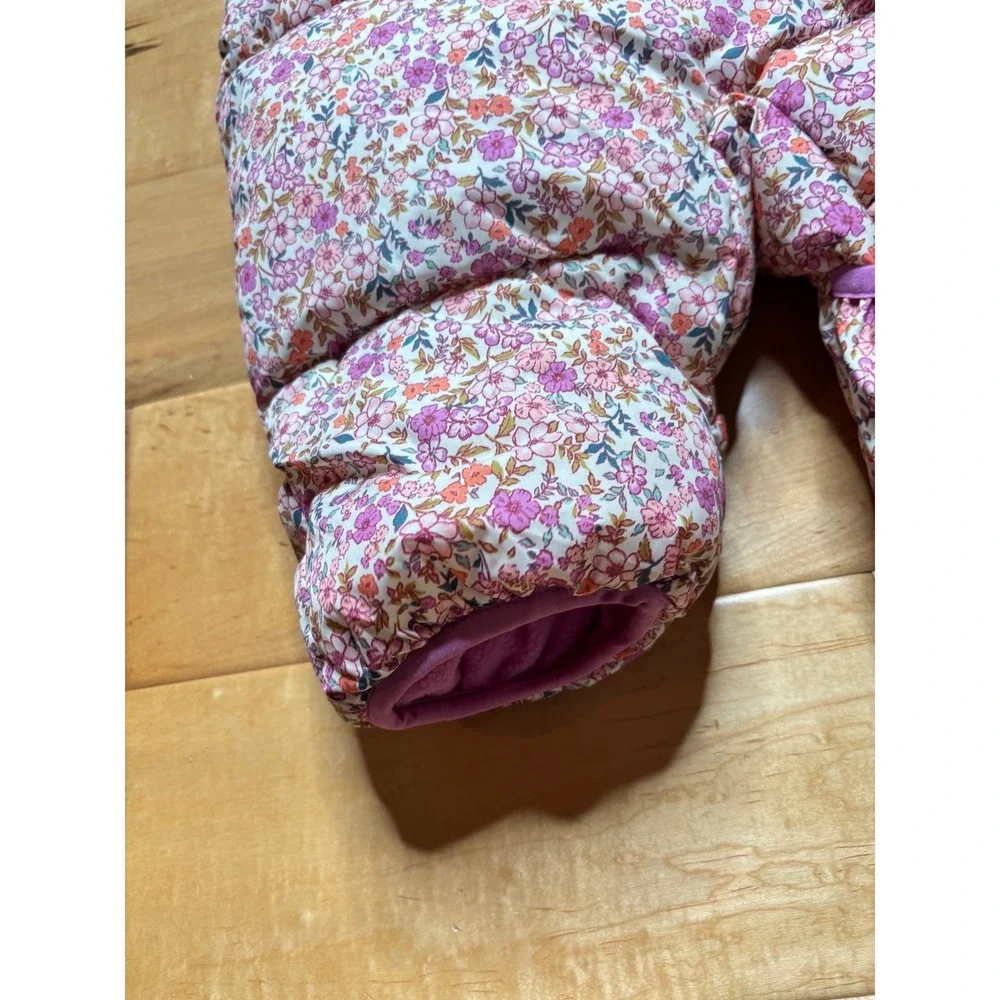 Amazon Essentials Snowsuit Girls 18M Pink Floral Quilted Fleece Lined Bunting